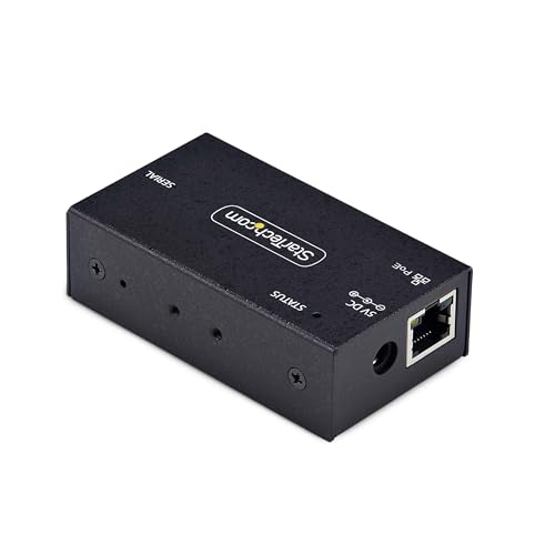 Image of StarTech.com 1-Port Serial to Ethernet Adapter, 802.3af PoE Powered Serial Device Server, Wall /DIN Rail, LAN to DB9 Converter, TAA