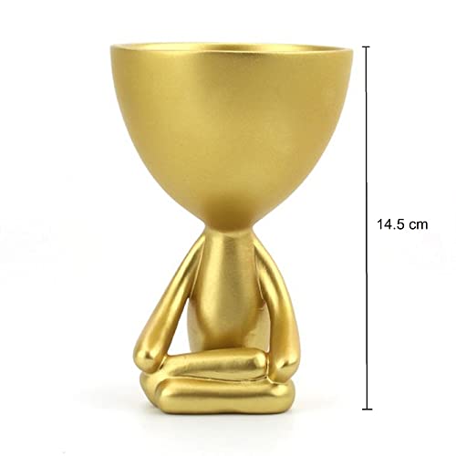 Image of AUGEN Polyresin Meditating Cup Flower Pot Vase Gold Stand Statue Showpiece for Home Decor Decoration and Gifting (6719-C1, 14.5cm)