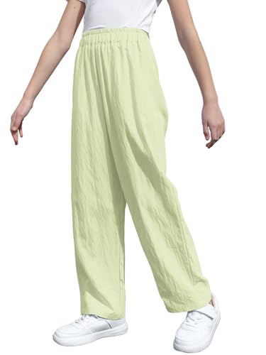 Image of SANGTREE Womens Wide Leg Pants Lightweight Casual Elastic High Waist Straight Leg Loose Trousers for Womens, Light Green, XL