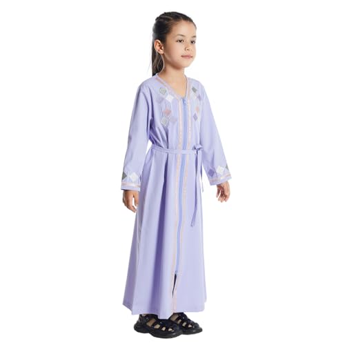 ODASDO Abayas for Girls Muslim Kids Islamic Hooded Hijab Eid Dress One-Piece Long Sleeve Zipper Full Length Middle East Robe4