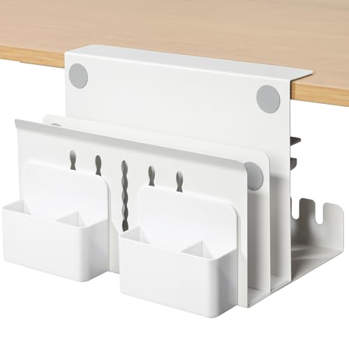 MAXECHO Desk Side Storage, Under Desk Laptop Mount, Table Side Hanging File Organizer, No Drill Clamp On Cable Management Tray, Laptop Holder with Magnetic Pen Holder for Office and Home, Load 22 Lbs
