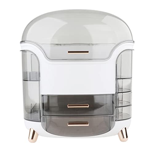 Organizador de maquillaje antipolvo caja de gran capacidad con cajones y tapa transparente blanca 2