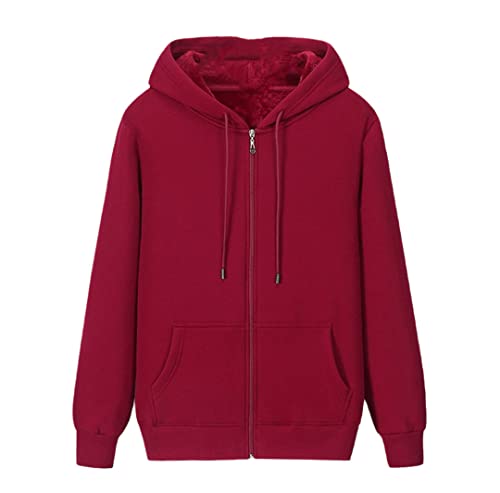 Sweat à capuche chaud épais pour homme Vogrtcc couleur bordeaux en velours décontracté XXL