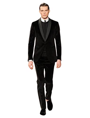 Hommes costume velours veste un bouton revers châle pantalon deux pièces de banquet