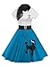 DressLily Retro Poodle Print High Waist Skater Vintage Rockabilly Swing Tee Cocktail Dress (Small, Bright Blue)