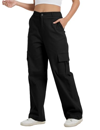 Image of Cargo Pants for Women High Waist Wide Leg Stretchy Pull On Baggy Casual Pants with Pockets