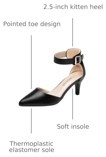 Image of DREAM PAIRS Women's Kitten Heels Ankle Strap Pumps | 2.5 inch Kitten Heel, Classic Closed Pointed Toe, Ankle Strap, Soft Insole, Versatile for Wedding Party Work