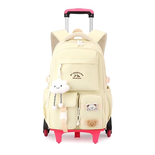 NIWEIYA Girls Rolling Backpack with Wheels, School Backpack with Wheels for Girls, Rolling School Bag Roller Bookbag Kids Carry-on Luggage, Light...