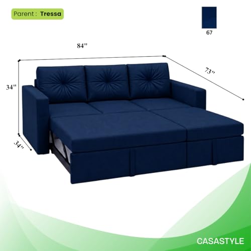 Image of FURNY Tira 4 Seater RHS Lounger Sofa Cum Bed (Dark Blue) with Pull-Out Function | Luxury Velvet Suede Finish | Durable Comfort | Ideal for Living Room