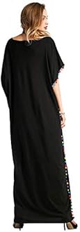 Floerns Women's Pom Pom Trim O Neck Casual Loose Maxi Kaftan Dress