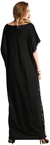 Floerns Women's Pom Pom Trim O Neck Casual Loose Maxi Kaftan Dress