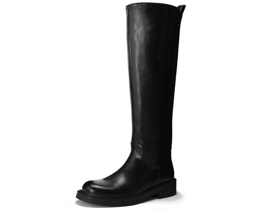 Womens Knee High Boots Chunky Sole Platform Boots Side Zipper Long Riding Boots Daily Dress Comfortable Chelsea Black Knee High Boots for Women