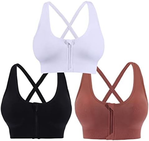 AKAMC Women's Zip Front Sports Bra Wireless Post-Surgery Bra Active Yoga Sports Bras (Medium, AK-Style-C2202)