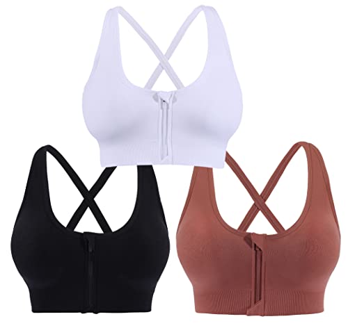 FLORATA Womens Zip Front Sports Bra Seamless Wirefree Post