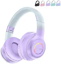 Fone de Ouvido Bluetooth SN01, Over-Ear com LED, Microfone, 20h Bateria, Controles Touch (Violeta)