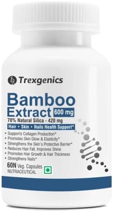Trexgenics BAMBOO EXTRACT 70% Silica 600 mg Hair,Skin, Nails Support VEGAN & NON-GMO (60 Veg. Capsules) (Pack of 1)