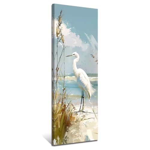 PBXBJY Heron Canvas Wall Art Coastal Crane Pictures White Heron Painting Prints Beach Reeds Poster Ocean Bird Artwork for Bathroom Living Room Home Decor (10.00" x 30.00") by PBXBJY - Used condition - US$55.19