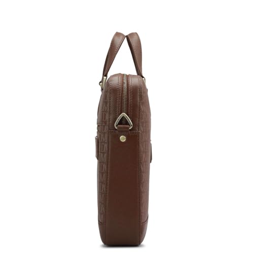 Image of Da Milano Genuine Leather Laptop Bag for Men & Women | Brown Office Briefcase Fits 14 inch Laptop | Business Work Bag with Card Slots, Zip Pockets & Detachable Shoulder Strap