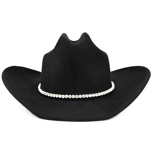 Image of 100% Wool Western Cowboy Hat for Men Women Classic Fedora Hat Felt Cowgirls Hats with Two Decorative Bands