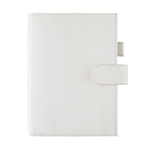 Moterm Leather Cover for A5 Notebooks - Fits Hobonichi Cousin Stalogy and Midori MD Planners with Pen Loop Card Slots and Back Pocket (Pebbled-Cream)
