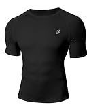Roadbox Compression Shirt Men Short Sleeve, Cool Dry Base Layer Athletic Undershirts, Workout T-Shirt for Sports Gym Running Black