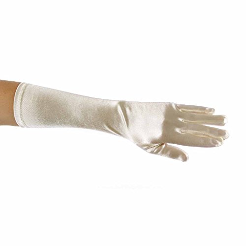 Showstopper Shiny Satin Elbow Length Gloves for Girls (Ivory, 0-3)