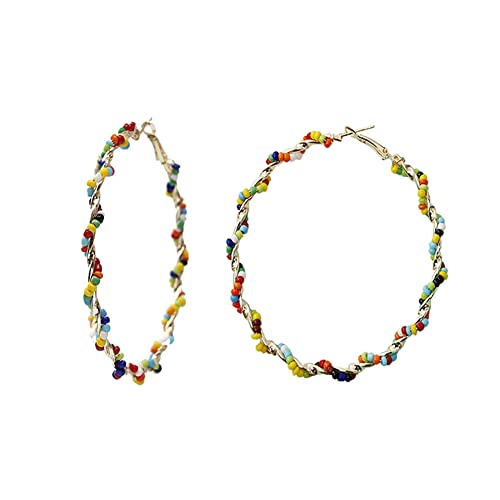 Bohemian Seed Bead Hoop Earrings Geometric colorful beaded wire wrapped Circle Round Dangle Earrings...