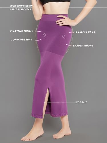 Image of Clovia Women's Petticoat Style Saree Shapewear with Side Slit in Violet