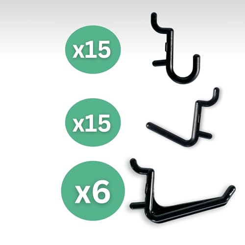 WallPeg 48" Wide Pegboard Kit with 2 Panels & 25 Locking Peg Board Hooks and Panel Set - Tool Parts and Craft Organizer, Plastic, Black