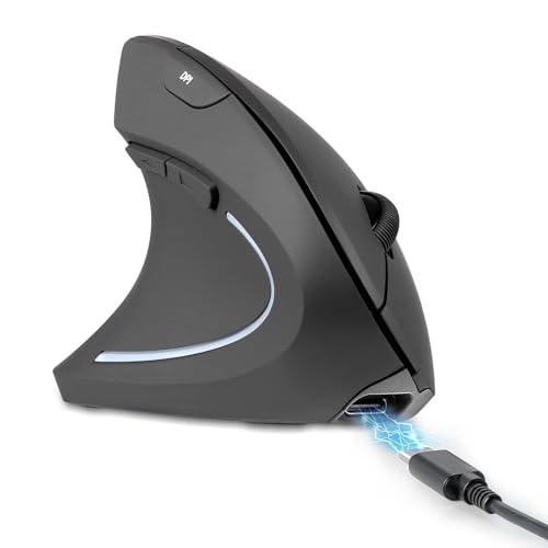 Perixx PERIMICE-713LR - Souris Verticale sans Fil Rechargeable pour gaucher - Double Fonction de Charge (câble et sans Fil) - 6 Boutons - Design gaucher
