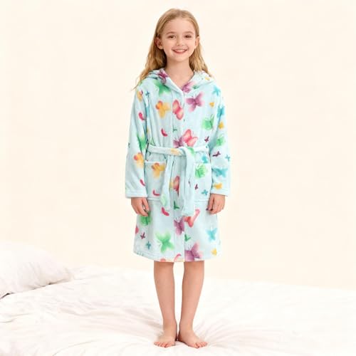 Image of Girls Fleece Hooded Robes Kids Warm Bath Robe for Girls Soft Fuzzy Bathrobe