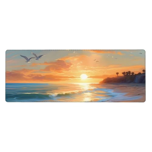 Tapis de souris 80 x 30 cm motif coucher de soleil et océan Hawaï