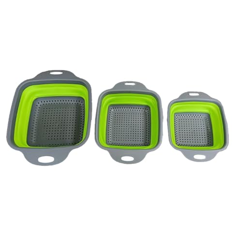 Juego de colador plegable de 3 piezas para la cocina, colador de silicona plegable, colador de pasta, respetuoso con el medio ambiente, no tóxico, fácil de limpiar
