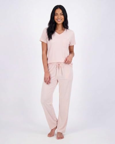 Image of Real Essentials 2 Pack: Women's Comfy Pajama Sets - Short Sleeve Ladies Loungewear Sleepwear PJs (Available In Plus)