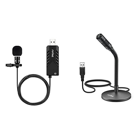 Fifine USB Lavalier Microphone and Dictation Mic, Lapel Microphone,Clip-on Cardioid, Mini Gooseneck Mic Plug and Play for Skype, YouTube, Recording, Games,on Windows and Mac (K053+K050) Cover