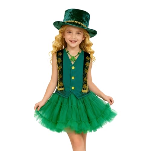 Générique Déguisement Enfant Garçon Fille Costume De Farfadet Irlandais pour Saint Patrick Tenue avec Chapeau Et Gilet Carnaval #0506Y