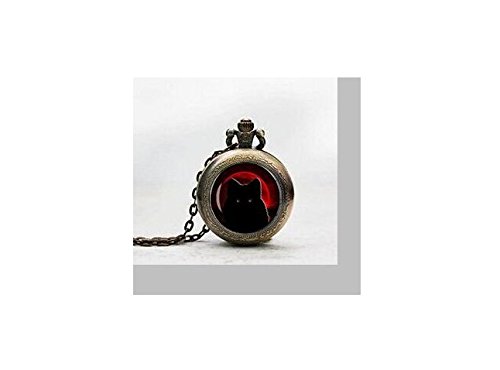 Reloj de bolsillo con colgante de lobo de luna de sangre, collar de lobo y luna de sangre, reloj de bolsillo con colgante de hombre lobo, joyería de vidrio, reloj de hombre lobo y luna de sangre