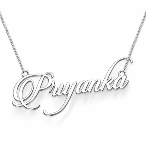 Image of Priyanka Cursive Gold & Silver Name Pendant Necklace, Best Jewelry Gift for Girls.