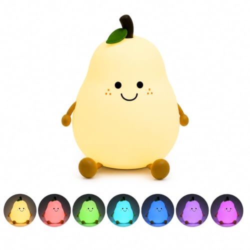 Image of HUMAIZAR KHIZAR Kawaii Pear Silicone Night Light - Cute Rechargeable LED Lamp for Kids Bedroom, Girls Room, Nursery & Bedside Decor