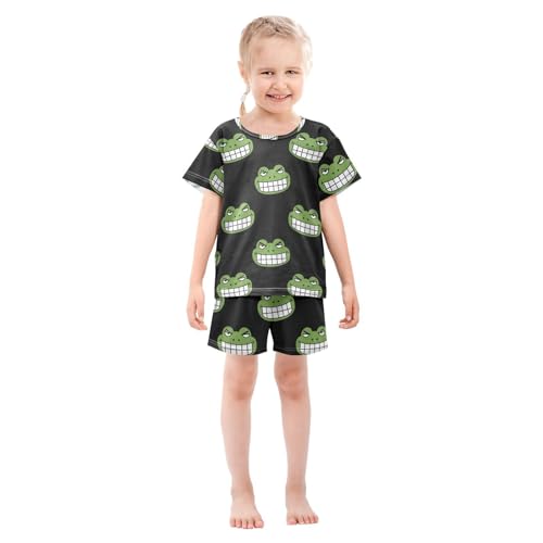 Pajama Short Sets Green Frog Faces Pattern Soft Cotton Summer Sleepwear 2 Piece PJS Size 5-14T4