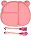 Plato Bebe Ventosa de Silicona para BLW con Compartimentos Libre de BPA (Rosa)