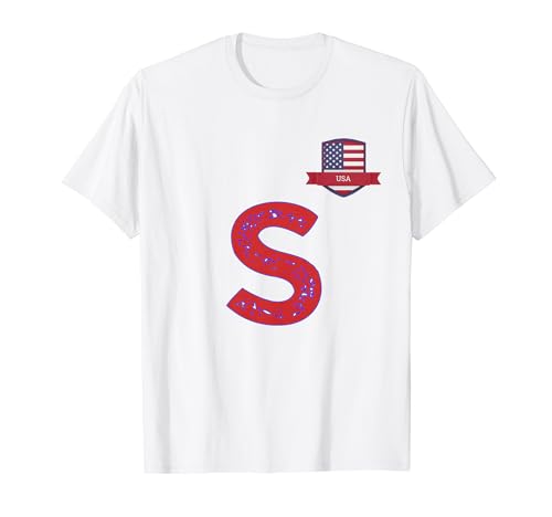 USA Human-Flag Letter S American USA Red T-Shirt