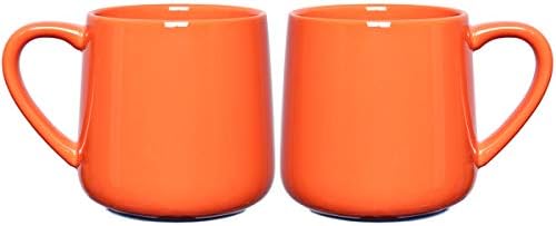 Bosmarlin Glossy Ceramic Coffee Mugs Set of 2, Tea Cup for Office and Home, 18 oz, Suitable for Dishwasher and Microwave(Orange, 2)