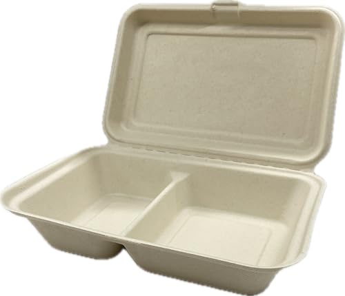 ニッチプラス(Niche Plus) 電子レンジ対応 使い捨て エコ バガス 未晒 仕切付 KBOX 弁当容器(165×250×高50o) 業務用 50枚 サトウキビ繊維 環境に優しい テイクアウトやキャンプにも最適