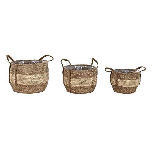 DKD Home Decor Juego de cestas Color Natural, de Fibra (33 x 33 x 26 centímetros)