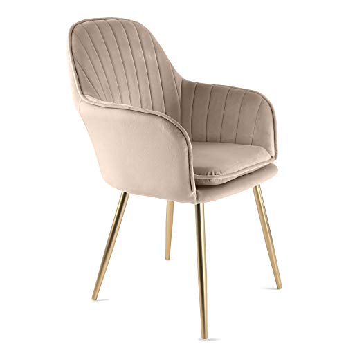 Genesis Muse Stoel van fluweel, 2 stuks buispoten van metaal met goudkleurige chroom-afwerking (taupe) - Afbeelding 5