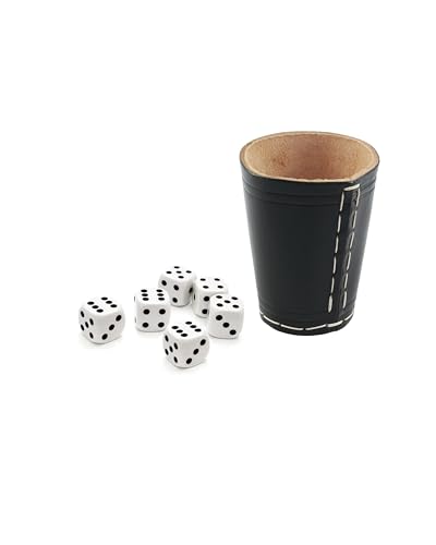 DELALO Echtleder Würfelbecher inkl. 6 Würfeln – Handgearbeiteter Kniffelbecher, 9 cm, Perfekt für Kniffel, Knobel & Yatzi (Schwarz)