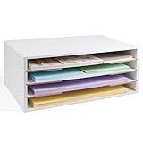 Yumkfoi 12x18 Construction Paper Organizer, 4-Tiers Paper Storage Shelf, Wooden Desk Organizer, File Holder and Letter Tray for Office, Home, Classroom
