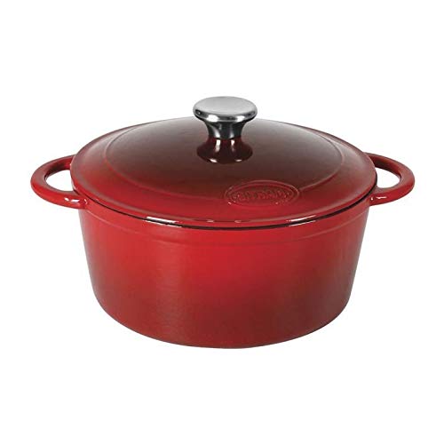 Sitram 710842 - Casseruola tradizionale in ghisa di acciaio smaltata, 2,5 litri, diametro 21 cm, esterno rosso, interno bianco - tappo in acciaio inox, tutte le fonti di calore tra cui induzione e