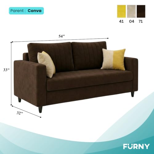 Image of FURNY Luxury Conva 2 Seater Sofa Set for Living Room |Soft Suede Fabric Upholstered | Modern Cushioned Comfortable Couch for Home Office & Drawing Room | Dark Brown